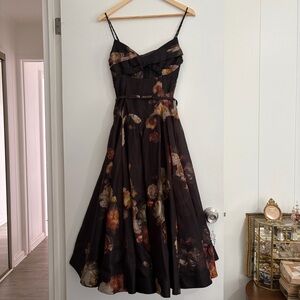 Zimmermann Black Floral Twist Front Midi Dress *see flaws